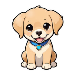 Cute Childish Kawaii Labrador Dog Character Sticker with Big Smile and Warm Golden Fur, Tongue Sticking Out and Big Round Eyes, Thick Black Outline, Generative AI.