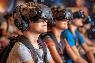 Group of Young Boys Wearing Virtual Headsets