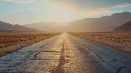 Fototapeta premium Empty Paved Road in Scenic Mountain Area at Sunset