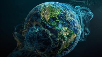 Digitally enhanced image of Earth, showcasing North and South America with vibrant network lines and glowing connections.