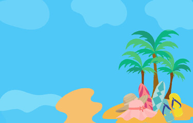 summer and Beautiful Beach Blackground, Tropical landscape of summer scenic, with Plam Tree Fresh,Exotic beach landscape. Amazing nature, relax, freedom, Holidy, Vacation template