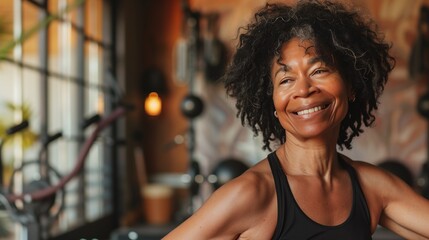 Portrait of an Active Senior African American Woman Smiling in Gym