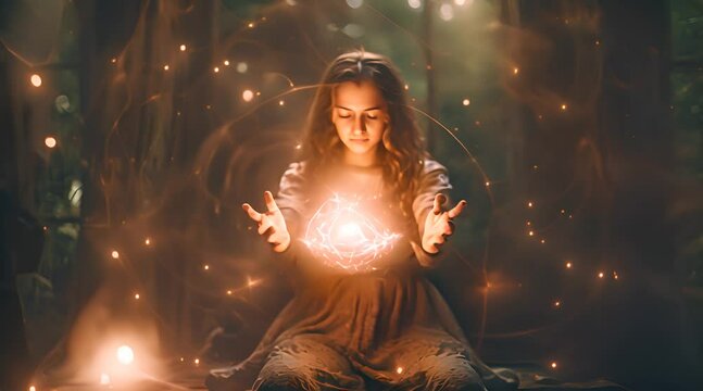 Young woman fortune teller. Prediction of the future. Mystical rituals.