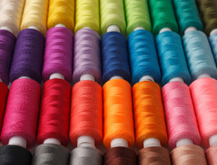 Set of colorful spools of thread