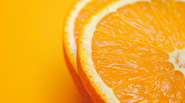 Half of two oranges with an orange background.