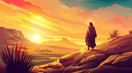 biblical temptation narrative jesus desert trial spiritual wilderness faith tested religious concept illustration