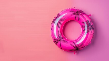 bright pink inflatable ring with palm tree design isolated on vivid color background fun summer concept highquality stock photo with copy space