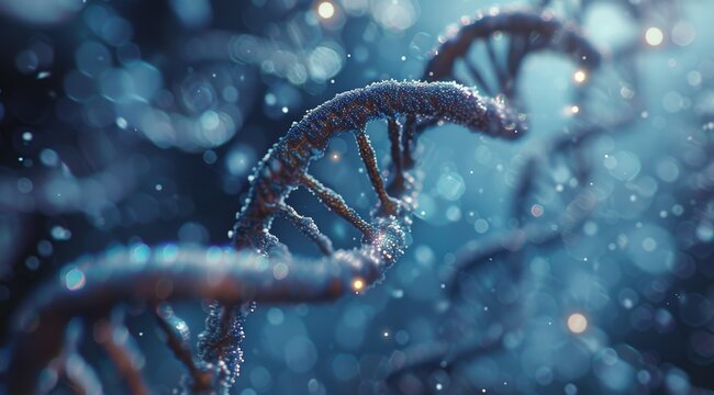 Close Up of Blue 3D Rendered DNA Double Helix
