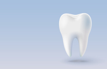 Tooth white, 3D illustration of a tooth on a light background. Vector illustration