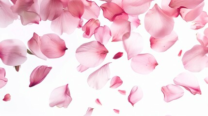 Fototapeta premium delicate flower petals floating in spring air isolated on white background floral concept