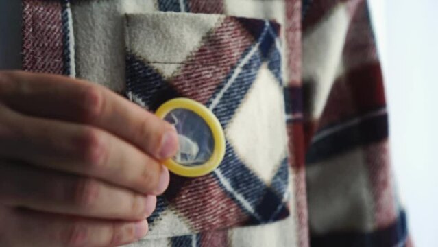 condom in the hands of a man.
Sexual health.
Methods of contraception.