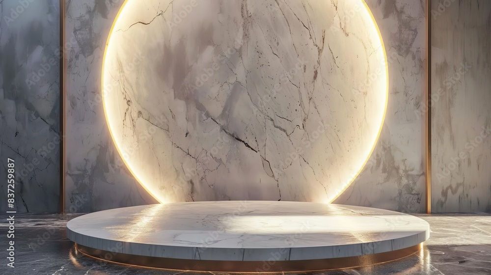 Poster elegant marble product display with soft ambient backlighting luxurious showcase podium 3d render