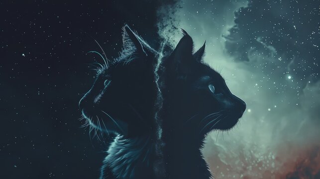 One half image of half cat and half dog illustration (close up, creativity theme, dynamic, composite, artist studio backdrop)