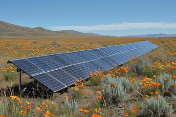 Solar Panel in Field of Wildflowers