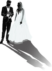 monochromatics wedding couple illustration with shadow on white