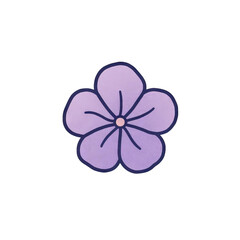 Purple flower with five petals and a pink center, isolated on a black background.