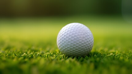 Macro shot of golf ball on tee, sharp details, vibrant green setting, ideal for wallpaper