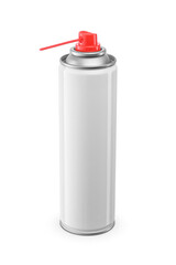 Aerosol can with straw and red cap isolated. Canned air or lubricant packaging. Transparent PNG...