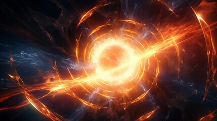 Obraz premium Quantum nuclear fusion in action, pulsating core, surreal, close perspective