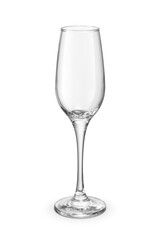 Empty champagne flute glass isolated. Transparent PNG image.