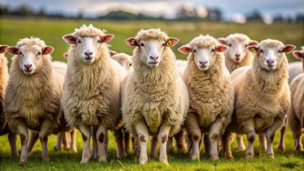 A group of fluffy sheep standing together in a field - Powered by Adobe