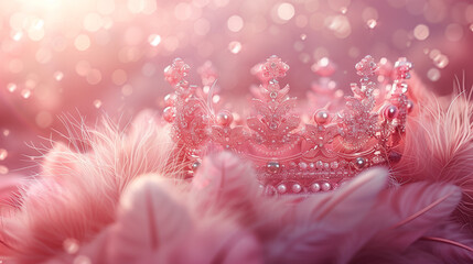 couronne de perles rose sur coussin de plume