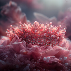 couronne de perles rose sur coussin de plume