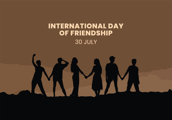 International friendship day background banner poster with six people group.