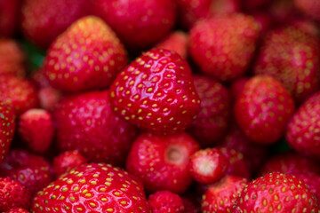 Fresh red strawberries from above