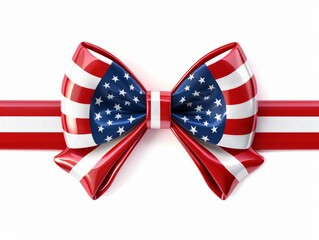 American Flag Bow Tie with Patriotic Stars and Stripes on White Background.