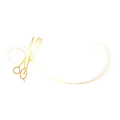 Hair curls and scissors comb gold sign frame elegant design