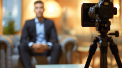Businessman Being Filmed in Studio
