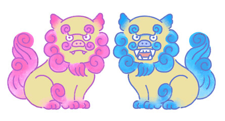シーサーのカラフルでかわいいイラスト　沖縄