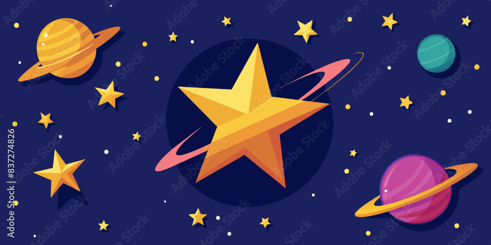 Poster vector image of a golden star surrounded by a colorful space backdrop.