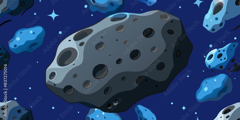 Poster asteroid belt in space - seamless vector pattern