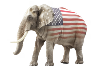 Elephant with US flag isolated on transparent background