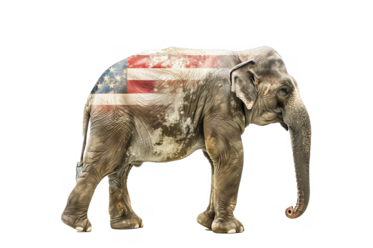 Elephant with US flag isolated on transparent background - Powered by Adobe