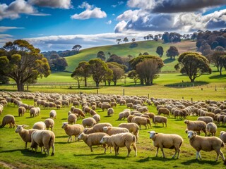 Sheep paddock in the Australian countryside, sheep, paddock, Australia, countryside, farm, rural, animals, livestock, grazing, landscape, field, nature, wool, grass, agriculture, scenery