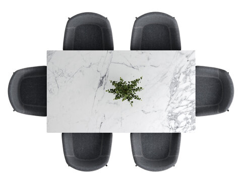top view of  dining table, white marble top,  isolated on transparent background