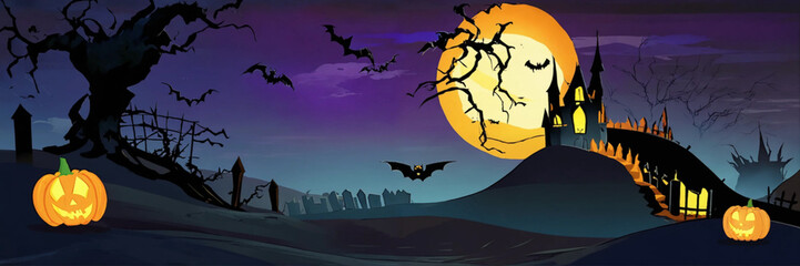 Fototapeta premium Halloween Scene With Castle Background-photoaid