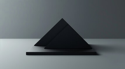 Geometric sculpture consisting of two black triangular prisms stacked on a square base