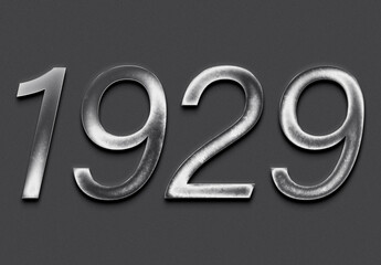 Chrome metal 3D number design of 1929 on grey background.