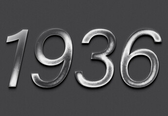 Chrome metal 3D number design of 1936 on grey background.