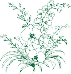 Fototapeta premium Hand-drawn floral design vector illustration flower drawing, flower png, background, floral, vintage, design, flower, decoration, illustration, nature, leaf, print, garden, vector, wallpaper, graphic