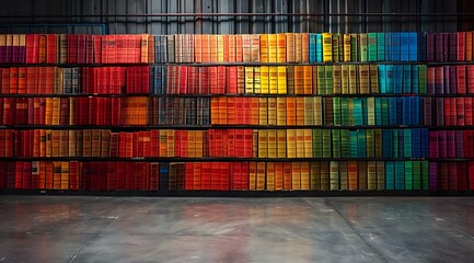 Obraz premium Colorful books arranged on shelves in a modern library, perfect for content related to education, literature, and interior design. Ideal for promoting reading, learning environments, and vibrant decor