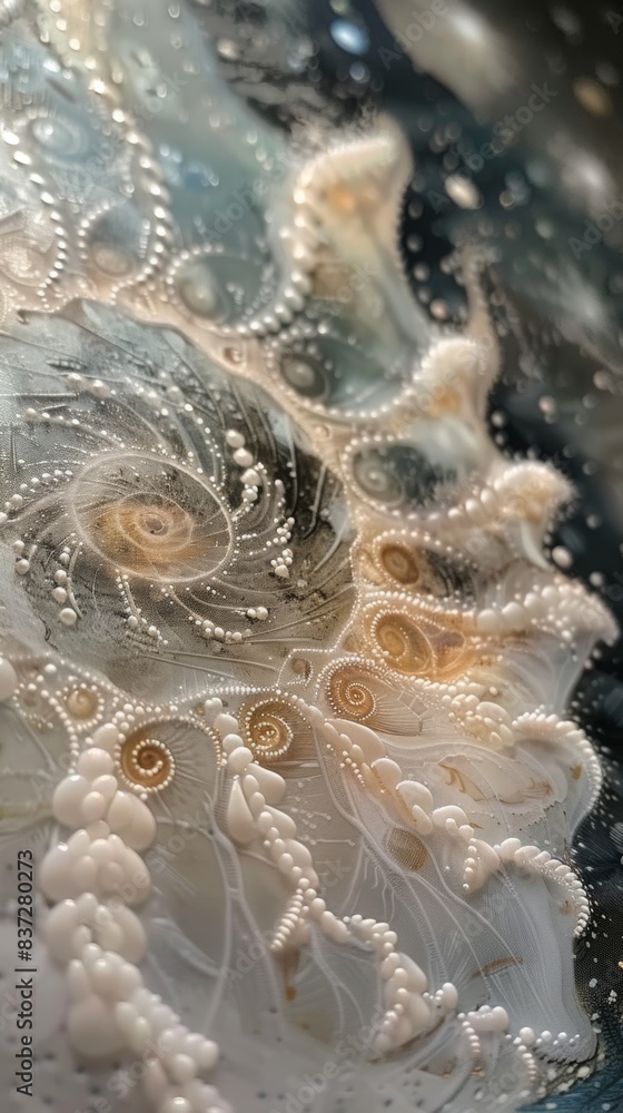 Poster intricate abstract network structure in creamy white tones, showcasing delicate patterns and texture
