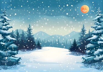 Snowy Landscape with a Smiling Moon