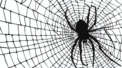 Obraz premium flat vector black silhouettes of spiders on spiders net, white background, halloween asset