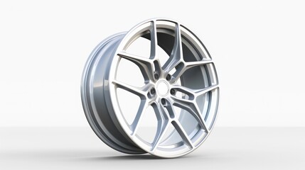 Obraz premium Aluminum wheel image 3D high quality rendering. White picture figured alloy rim for car, tracks. Best used for Motor Show promotion or car workshop booklet or flyer design on white background