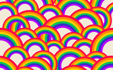 Seamless pattern diverse colorful rainbow vector illustration. LGBT issues or diversity spectrum background concept. Multi color rainbows cartoon in funny hand drawn style.